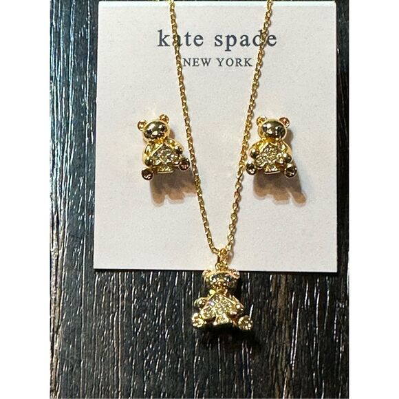Kate Spade NWT necklace and earrings set - gold teddy bear - Picture 9 of 15